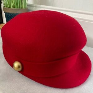 Nine West Red Wool Adjustable Cap Gold Details City Chic Winter Valentine’s Day